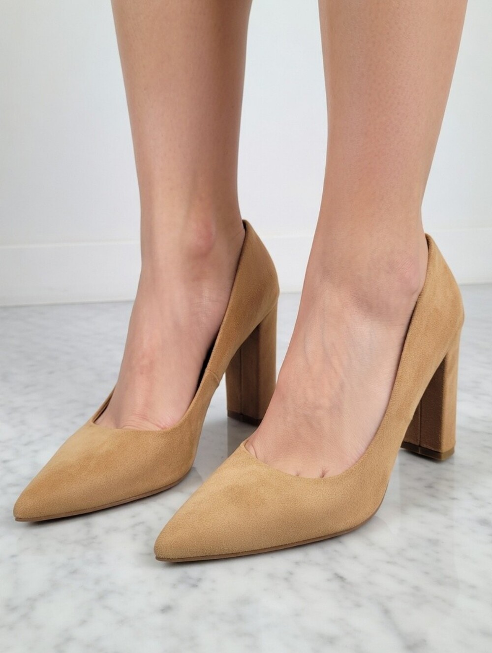 Lilana Tan Pointed-Toe Block 4" Heel Pumps Shoes Sz 9